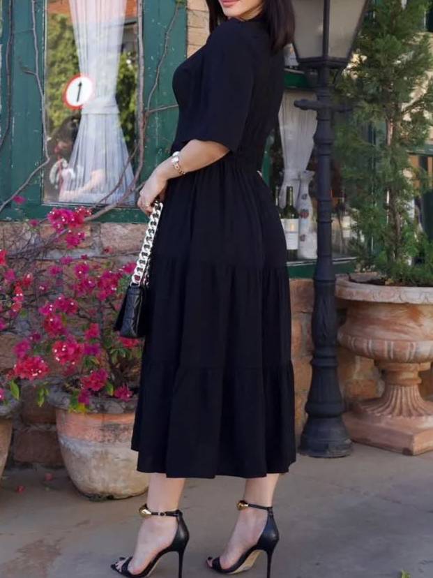 V-Neck Ruffled Hem Boho Chic Tiered Midi Dress