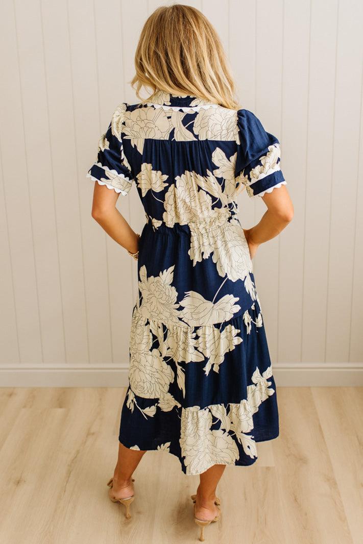 Trimmed Print Henley Dress