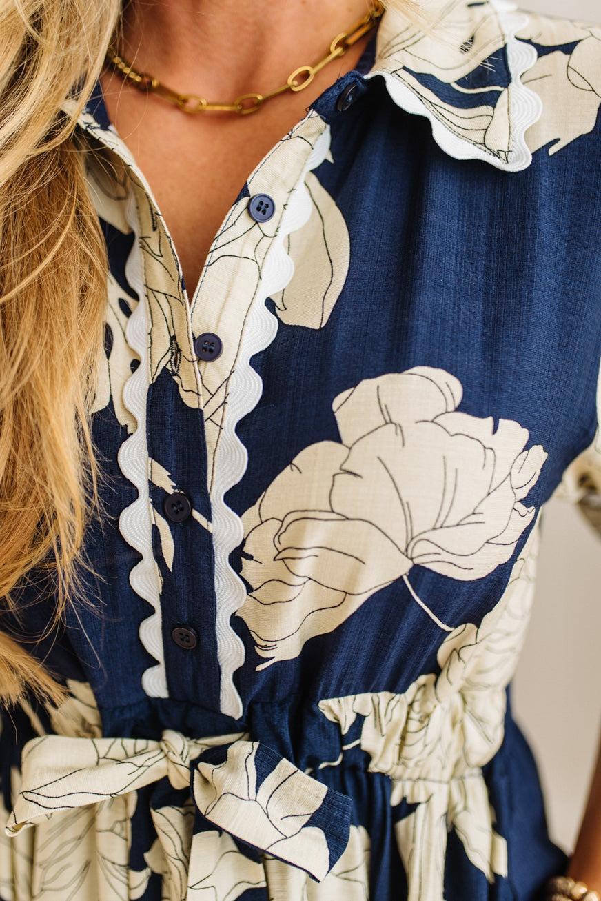 Trimmed Print Henley Dress