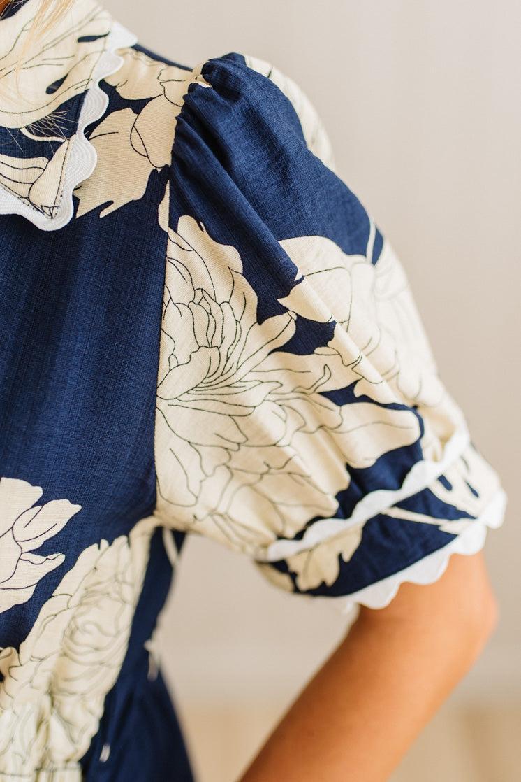 Trimmed Print Henley Dress
