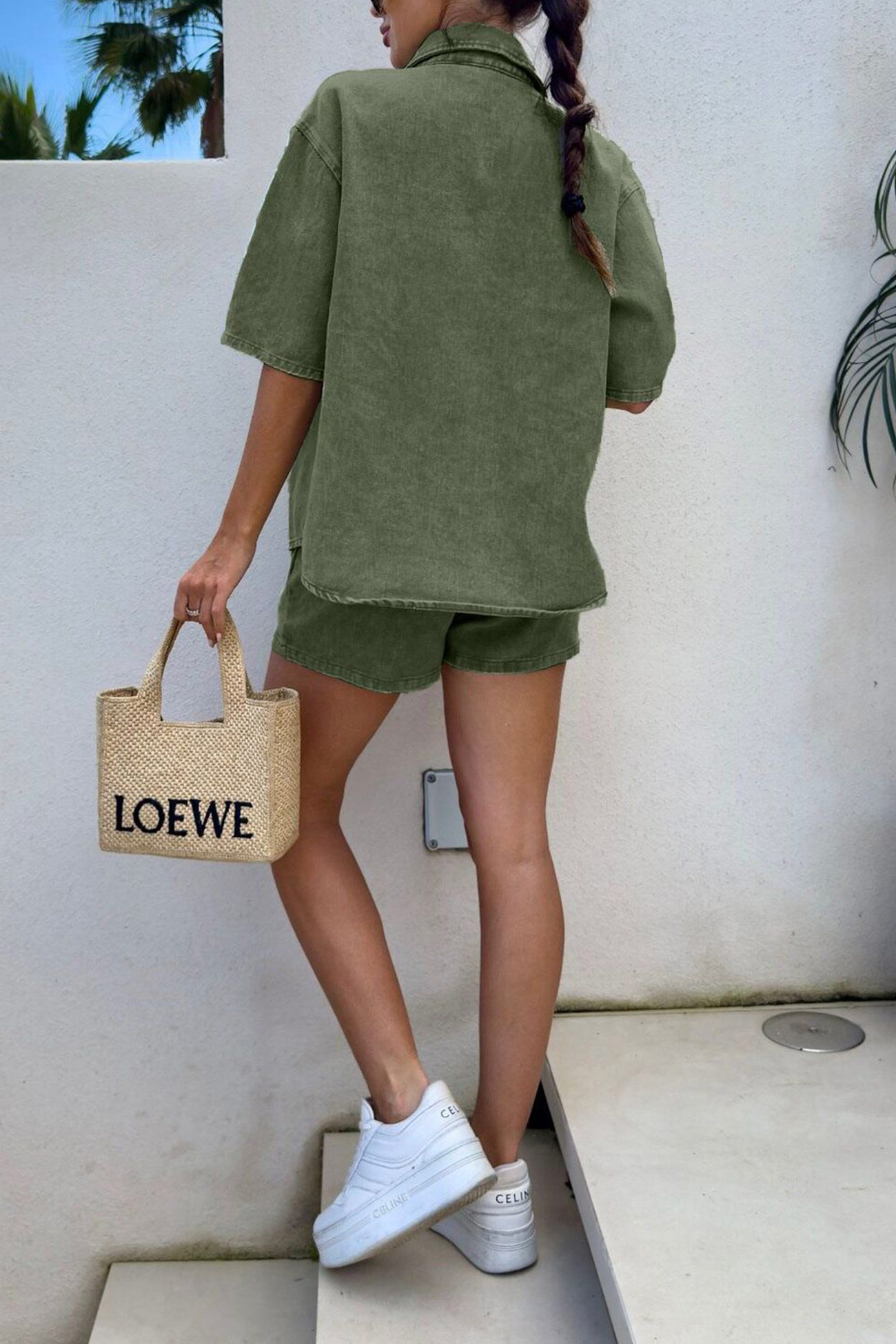 Short Sleeve Denim Shirt Shorts Set