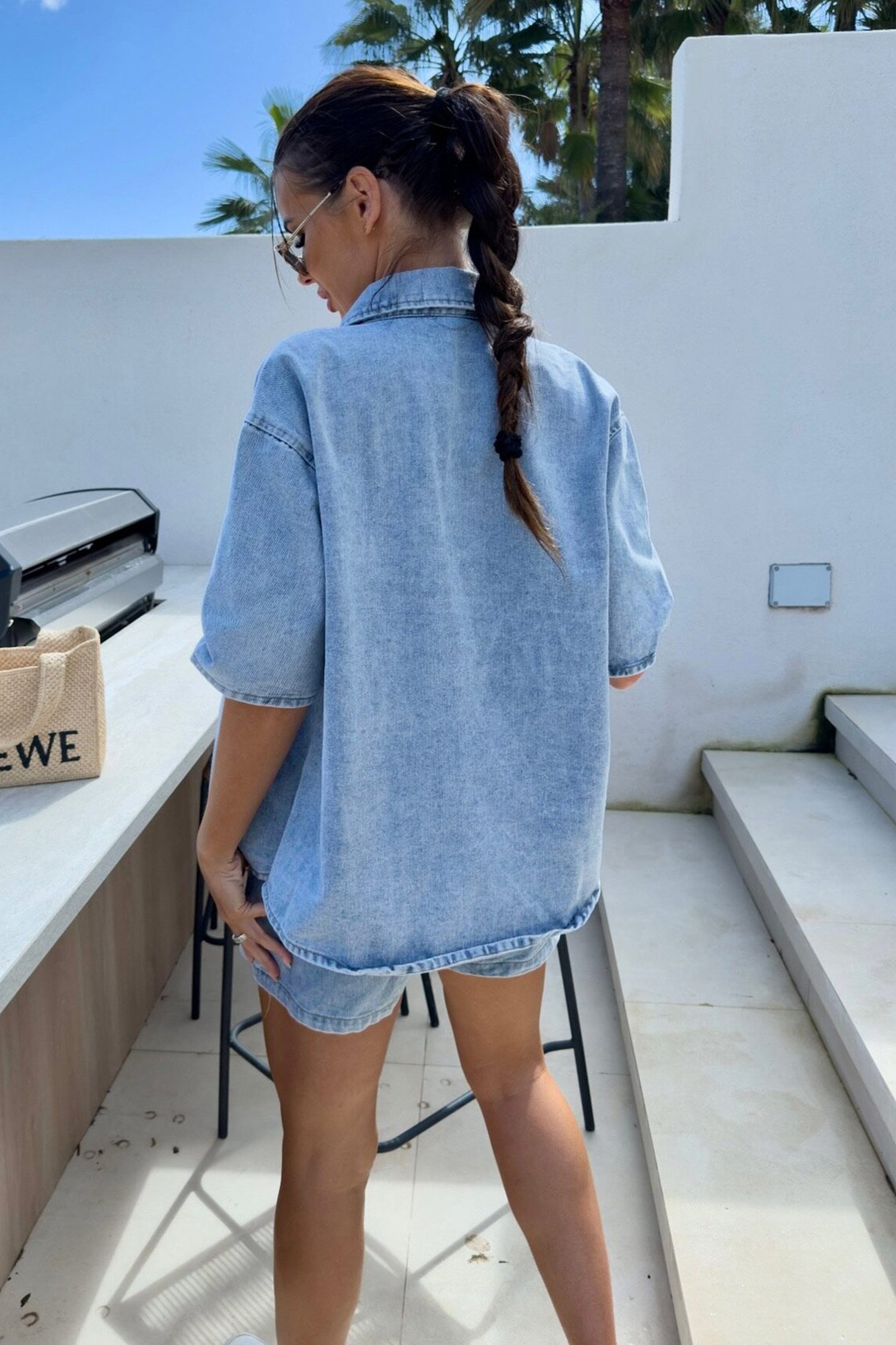 Short Sleeve Denim Shirt Shorts Set