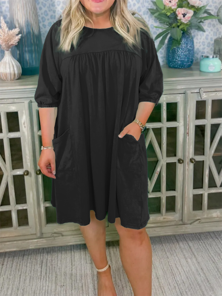 ACID WASHED FLOWY CASUAL DRESS WITH LARGE POCKETS