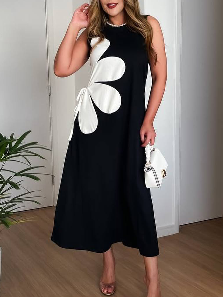 Sleeveless printed A-line maxi dress