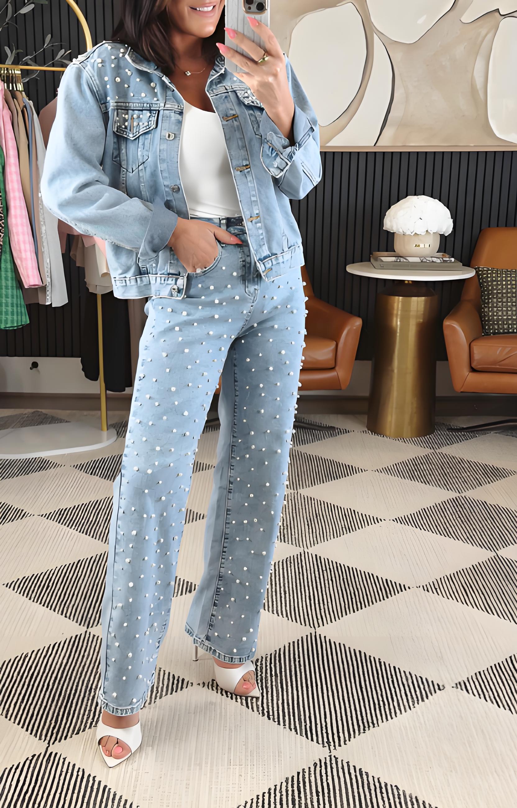 🔥For a limited time, only $36.99🔥Fashionable Pearl Denim Outfit