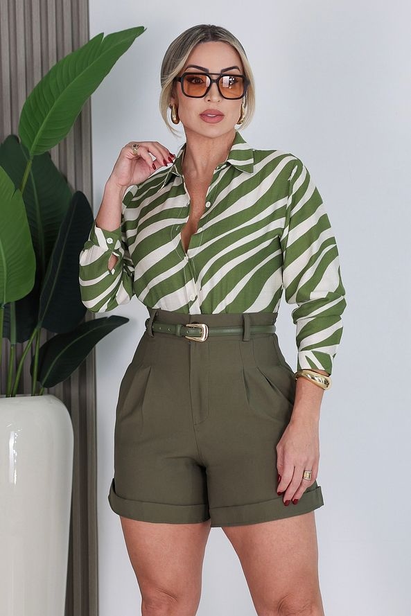 Striped Long Sleeve Shirt With Slim Fit Shorts Suit
