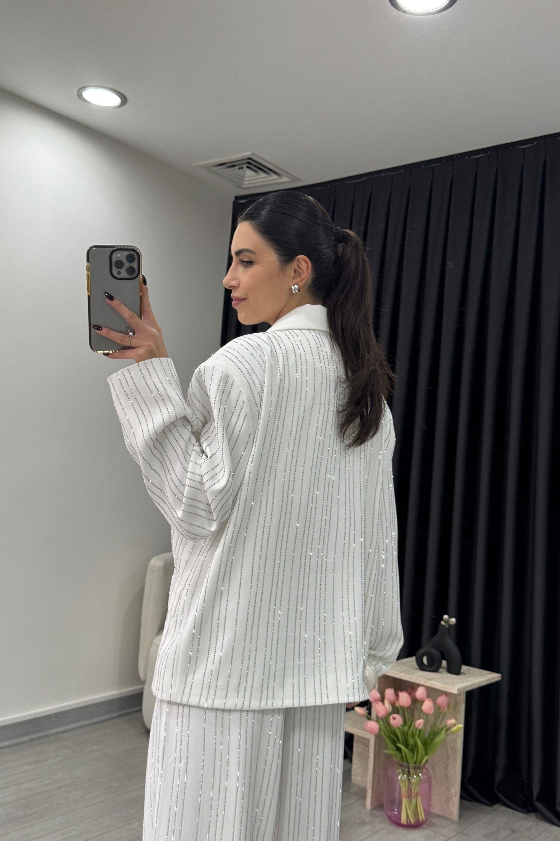Premium Stoned Blazer and Trousers Two-Piece Set