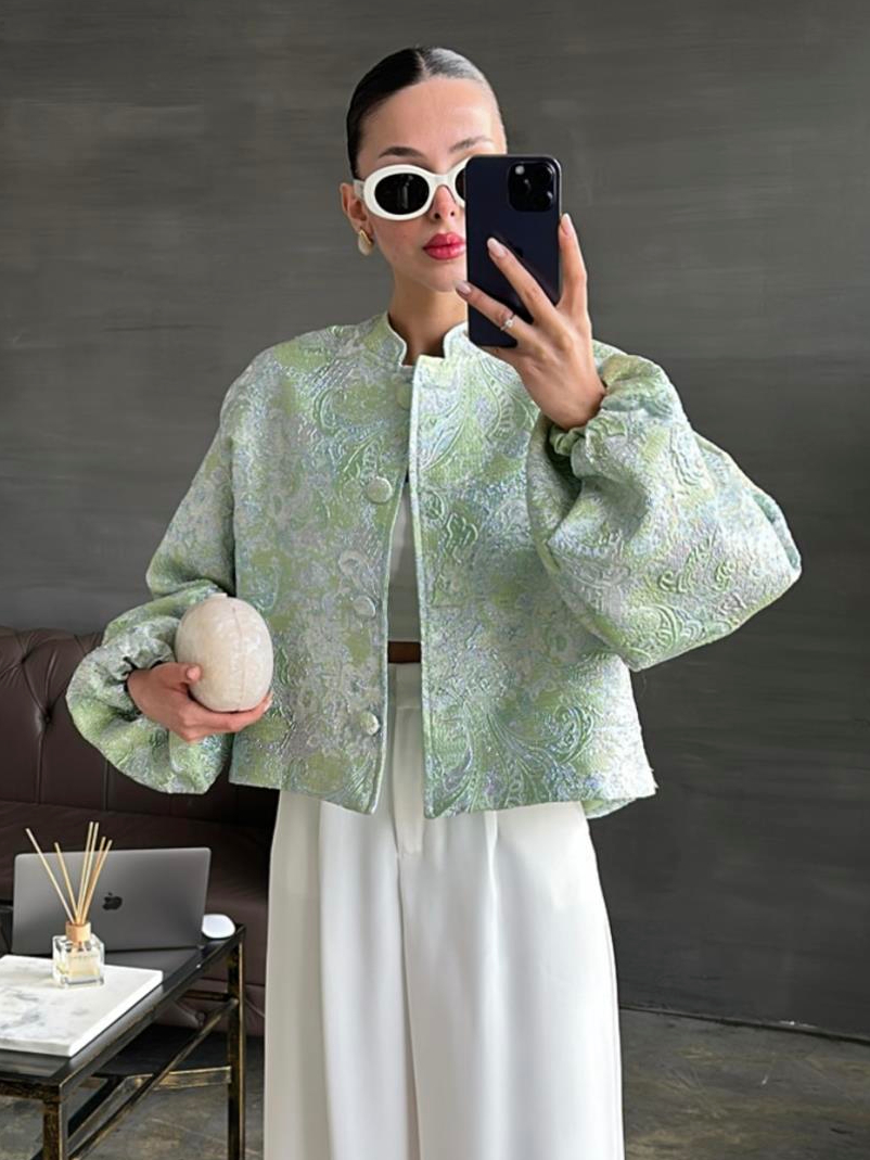 Jacquard Balloon Sleeve Jacket