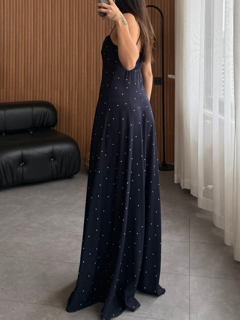 Navy Polka Dot Halter Dress