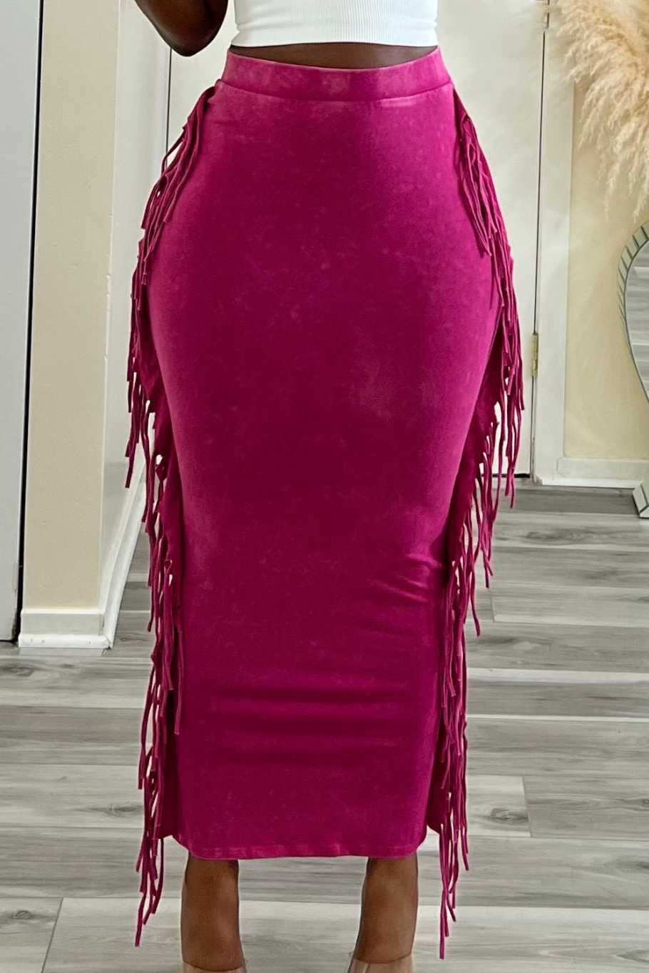 Women's Fringe Mineral Wash Maxi Skirt