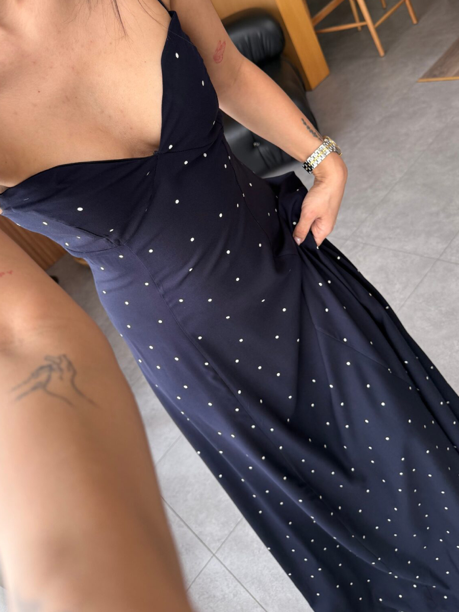 Navy Polka Dot Halter Dress