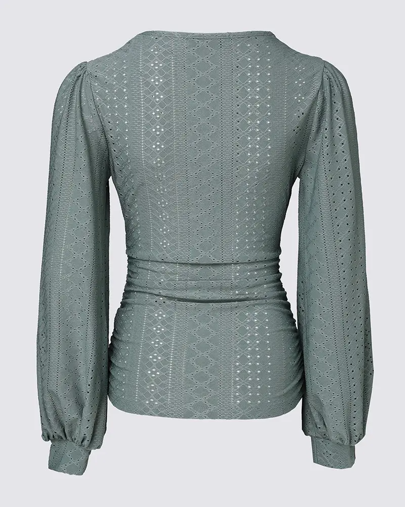 Lace V-Neck Long Sleeve Shirt