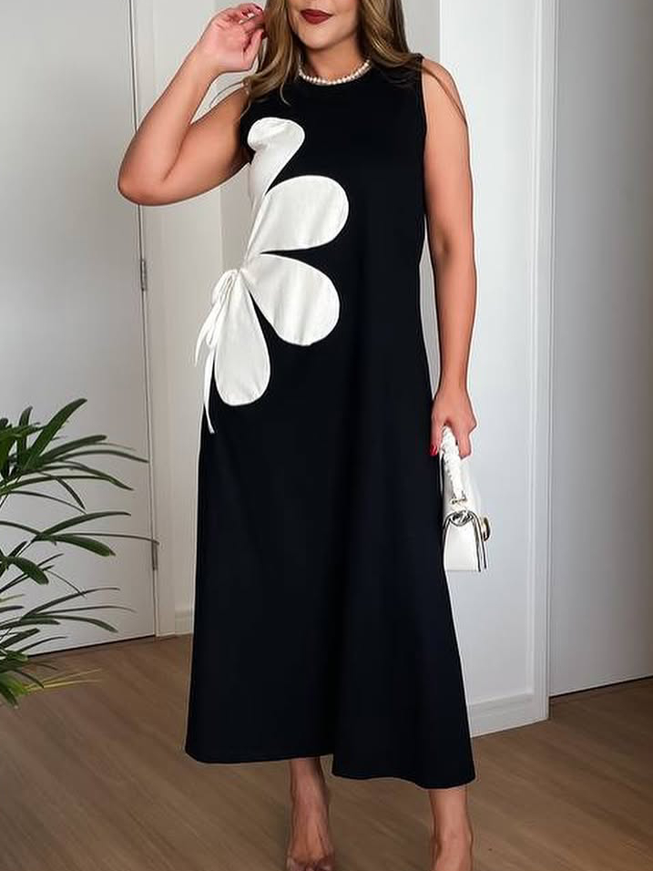 Sleeveless printed A-line maxi dress