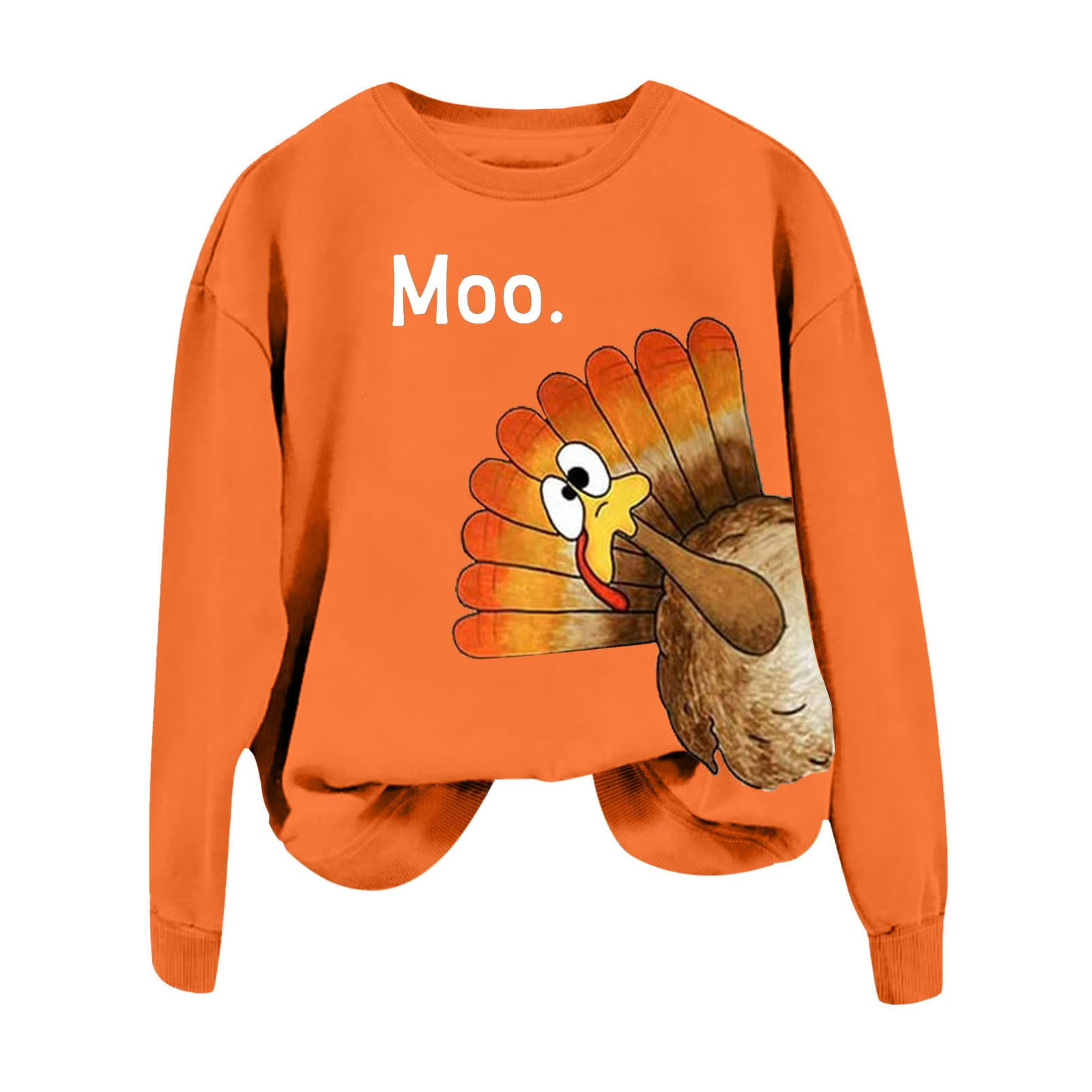  Womens Crweneck Sweatshirts Thanksgiving Funny Moo Turkey Print Pullover 