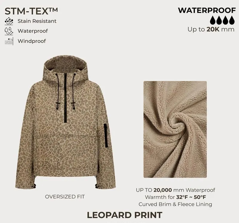 Fleece-lined Hooded Rain Jacket With Kangaroo Pocket