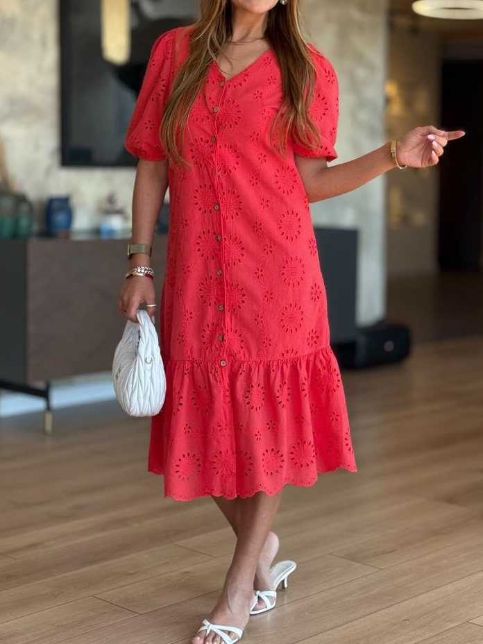 Button Front Lined Lace Dress