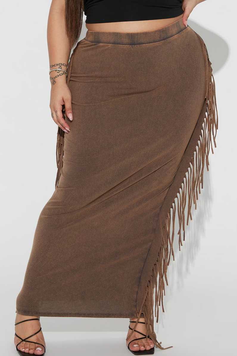 Women's Fringe Mineral Wash Maxi Skirt