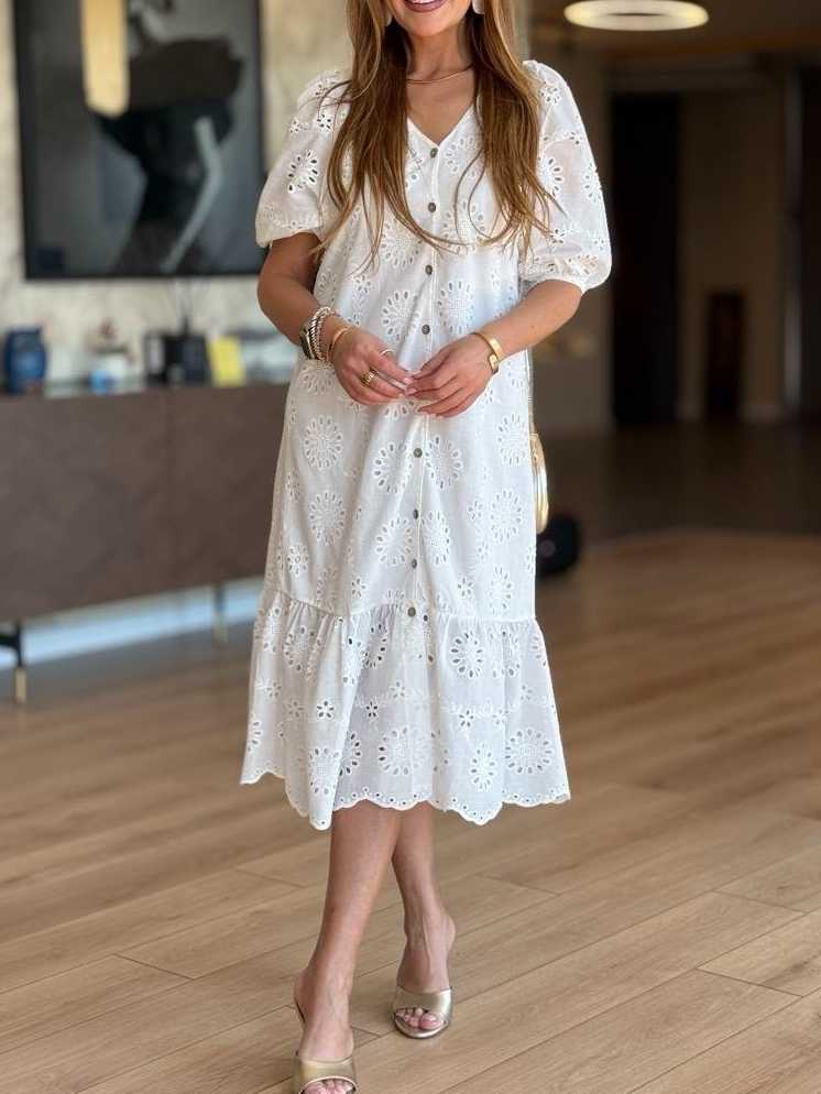 Button Front Lined Lace Dress