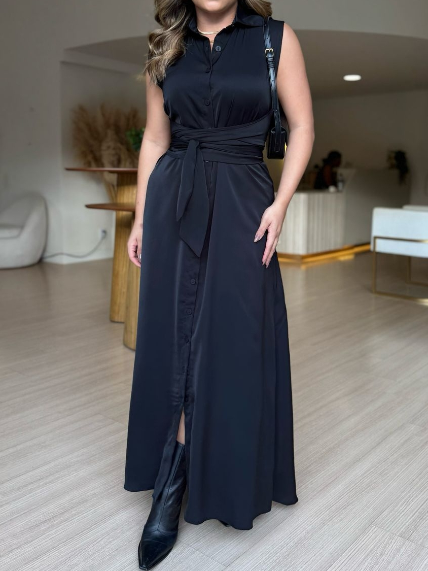 Round Neck Buttoned Sleeveless Lace-Up Petticoat