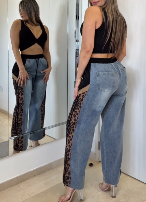Leopard print jeans
