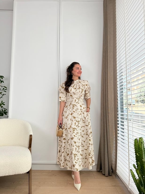 Lantern Sleeve Lace-up Satin Dress