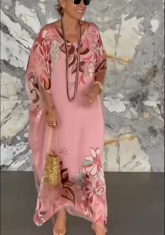 U-Neck Printed Split Maxi Dress