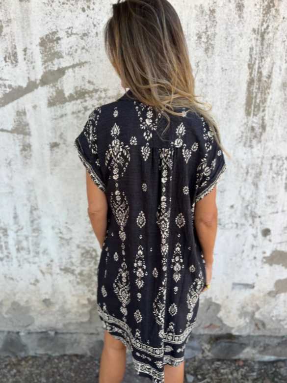 Fit & Flare Printed Short Sleeve Dress with Pockets