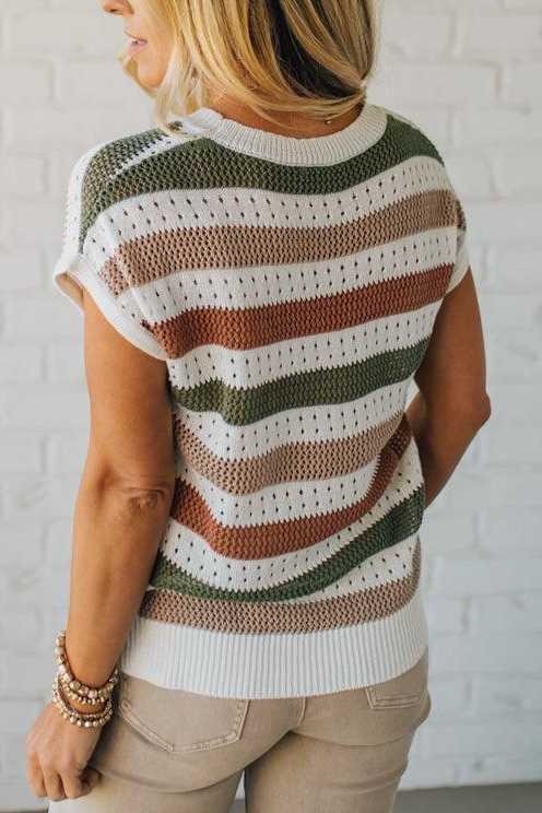 Striped and Textured Low Gauge Sweater