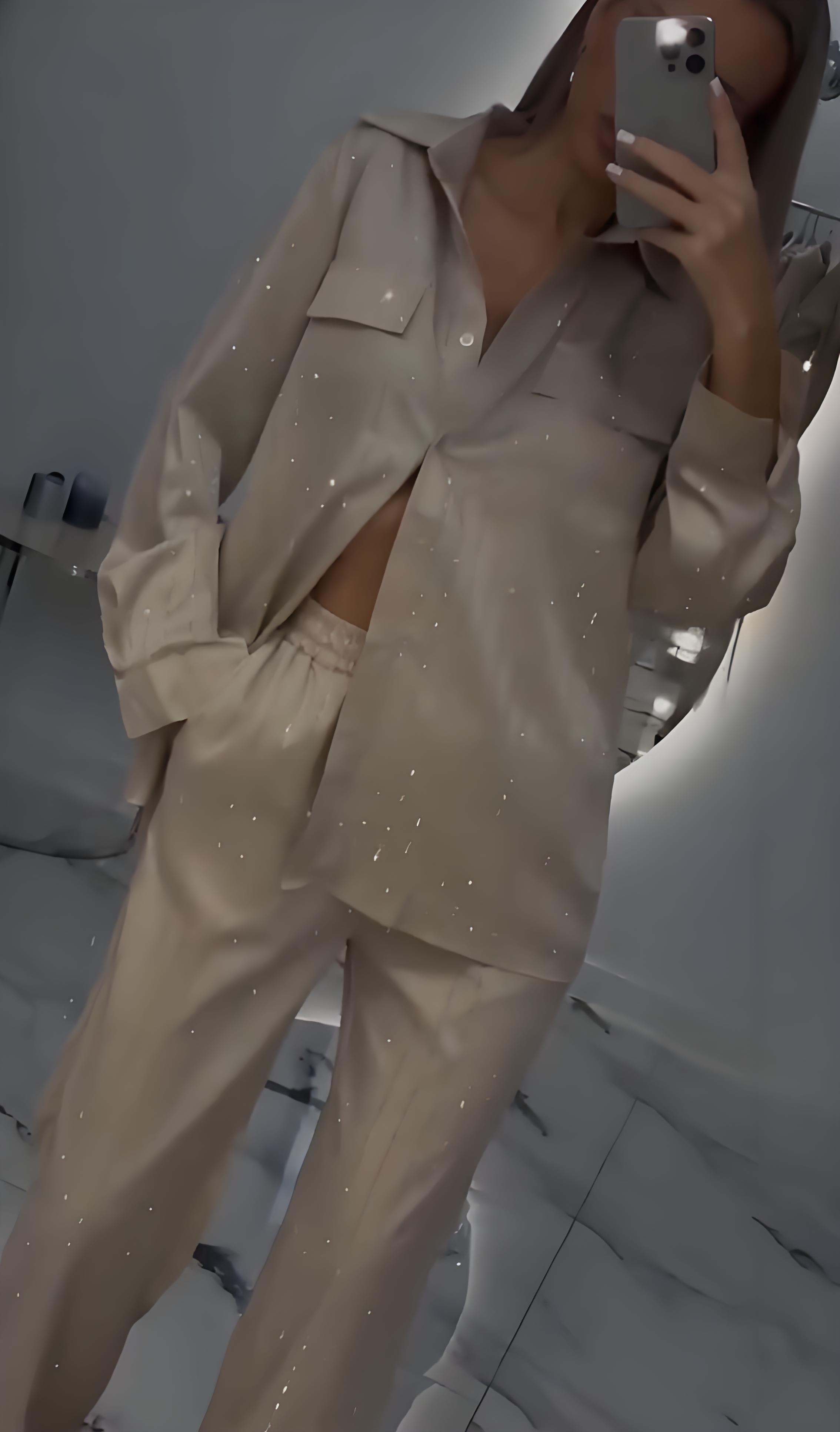 Women's V-neck Striped Gold-stamped Casual Suit