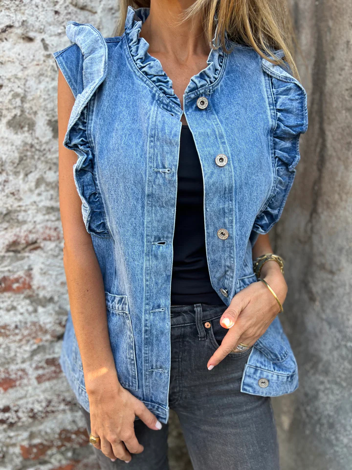 Reagan Ruffle Accent Denim Vest
