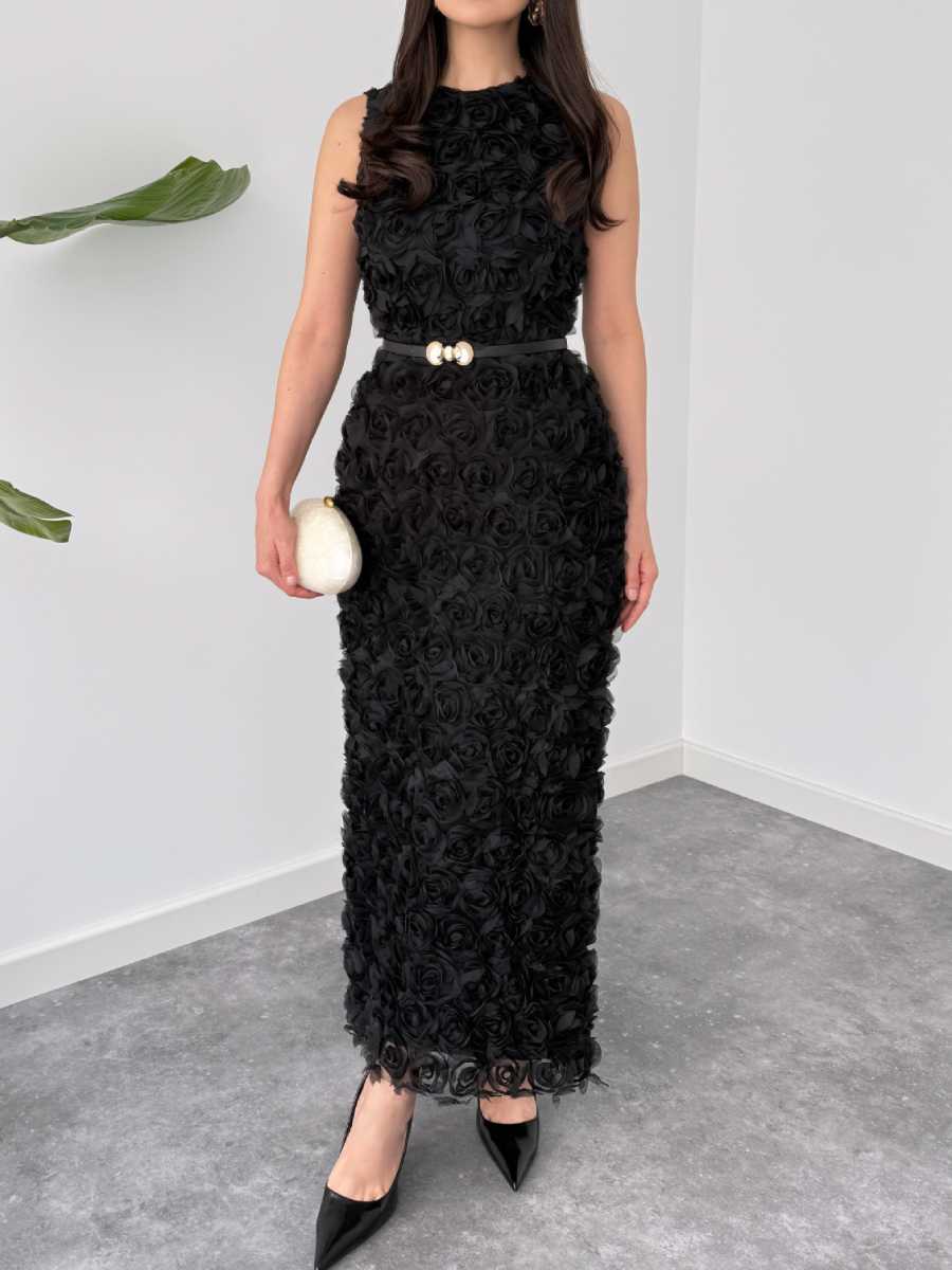 Sleeveless Rose Embellished Maxi Dress