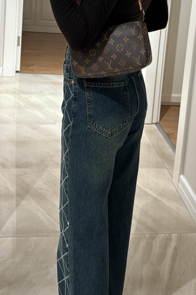 Geometric Sparkly Wide-leg Jeans