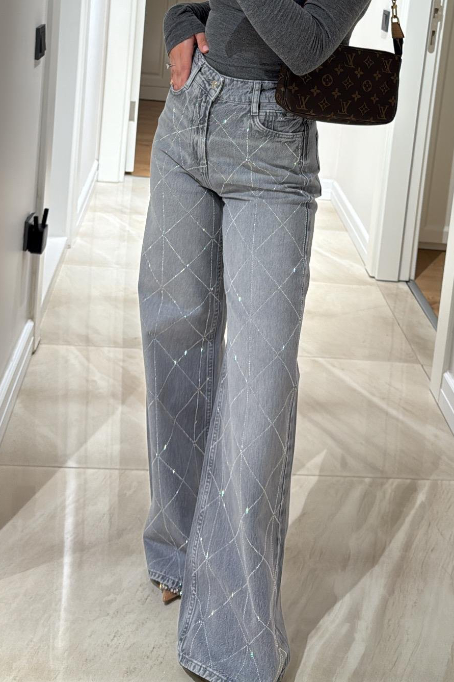 Geometric Sparkly Wide-leg Jeans