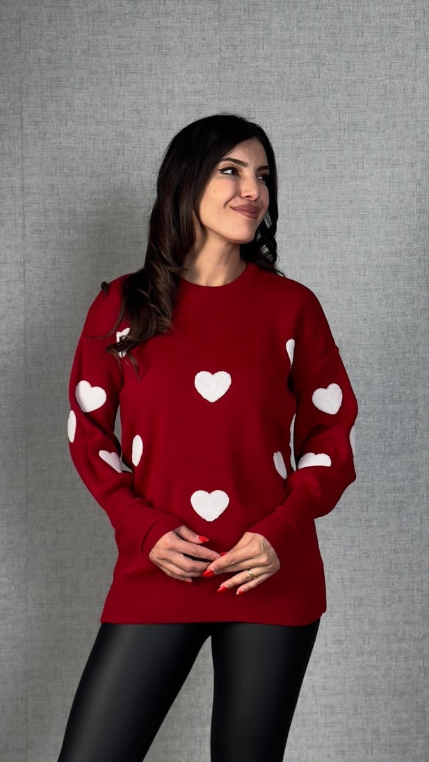 Women's Heart Sweater Crew Neck Long Sleeve Sweater