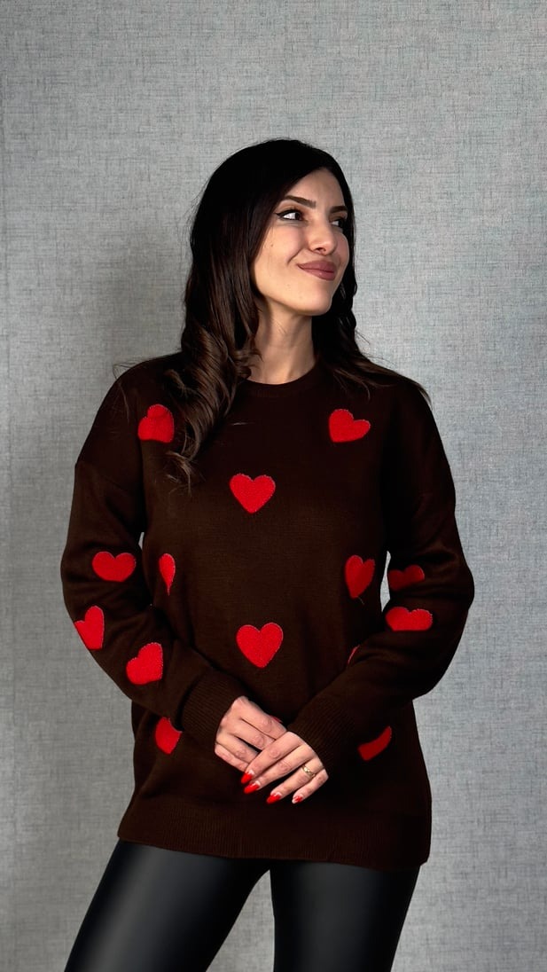 Women's Heart Sweater Crew Neck Long Sleeve Sweater