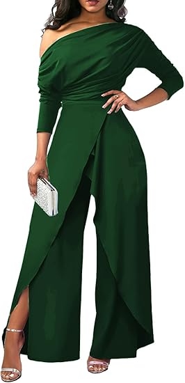 Plain Ruched Wrap Split Hem Jumpsuit for Women