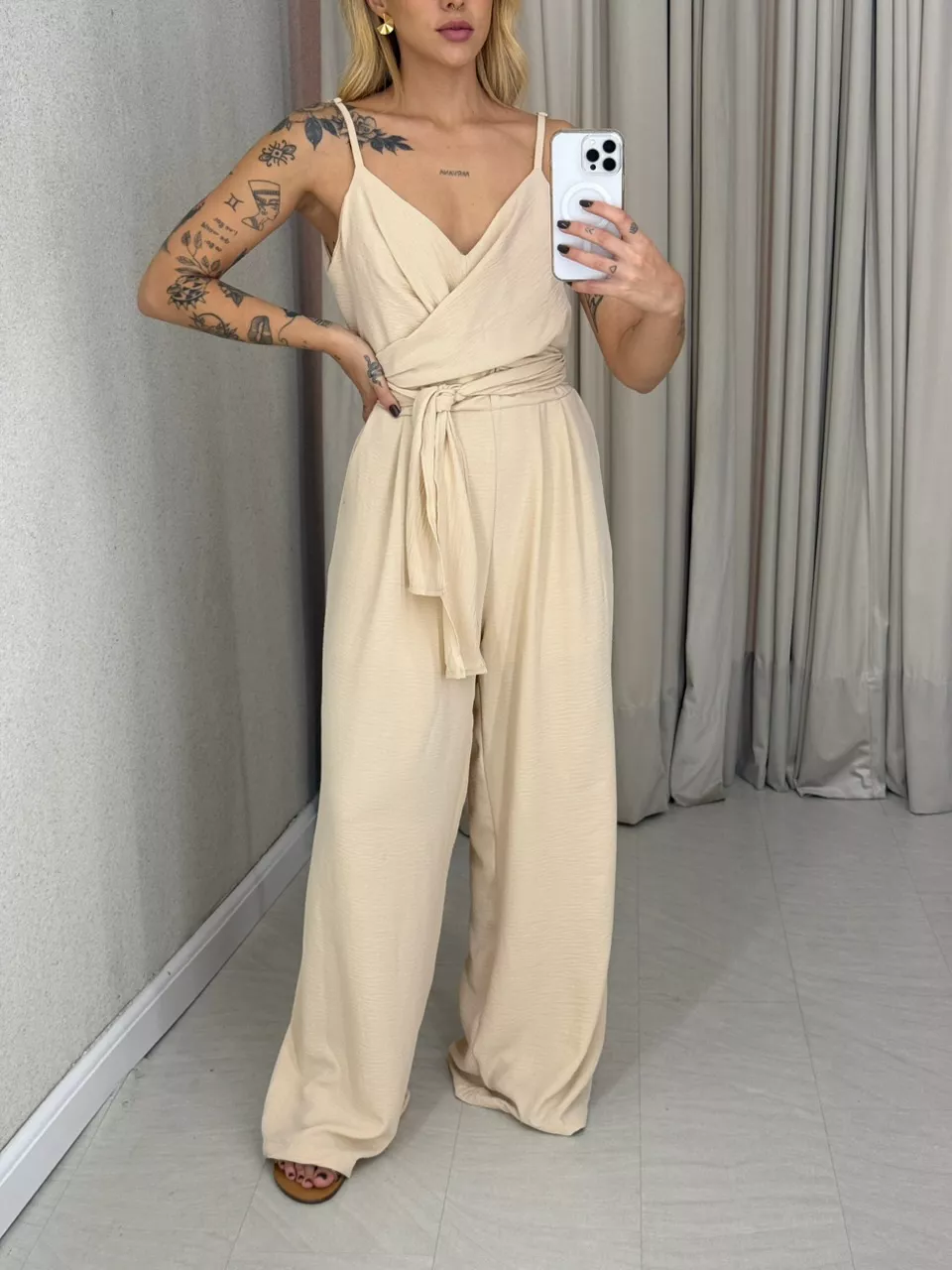 V-Neck Chic and Comfortable Strappy Wrap Tie Jumpsuit