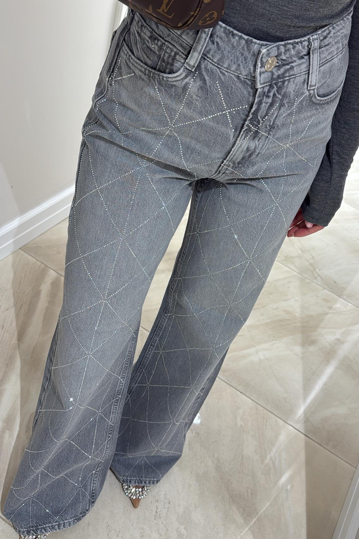 Geometric Sparkly Wide-leg Jeans
