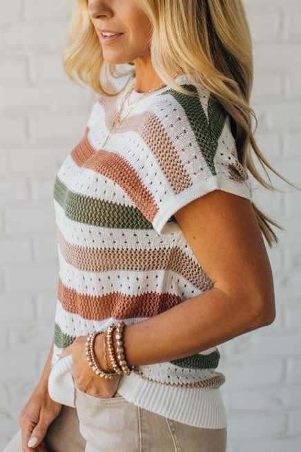 Striped and Textured Low Gauge Sweater