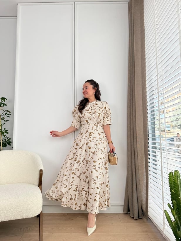 Lantern Sleeve Lace-up Satin Dress