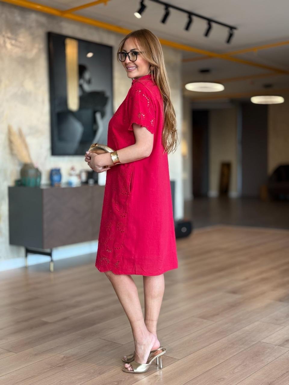 Lined Cotton Dress With Scalloped Front Neckline
