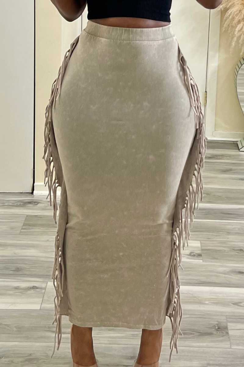 Women's Fringe Mineral Wash Maxi Skirt