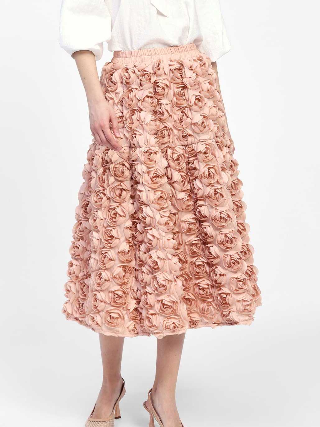 High Waist 3D Floral Skirt