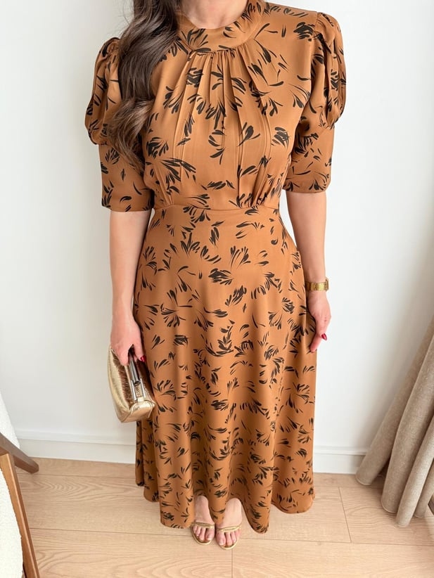 Lantern Sleeve Lace-up Satin Dress