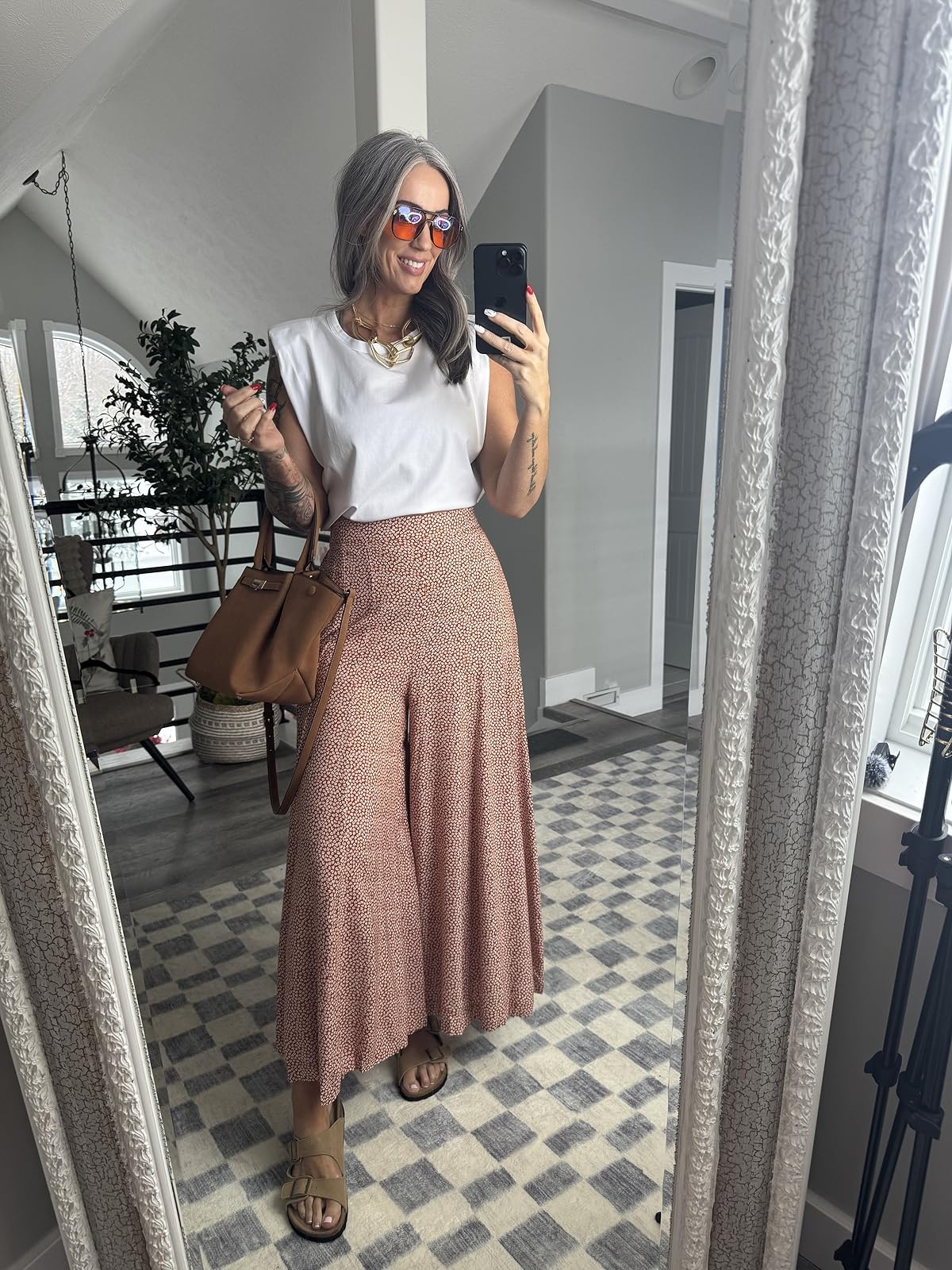 Loose Fit Solid Shoulder Padded Sleeveless Tee + High Waisted Wide Leg Style Pants