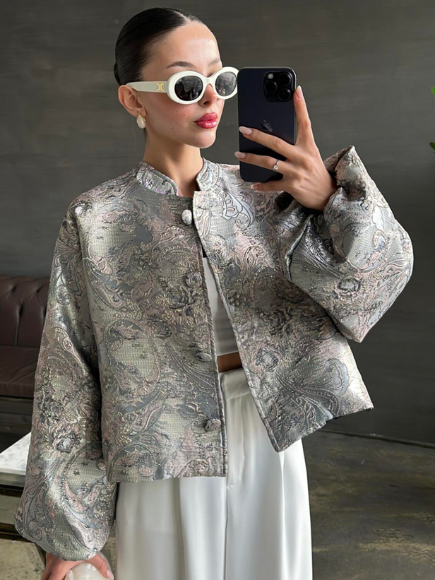 Jacquard Balloon Sleeve Jacket