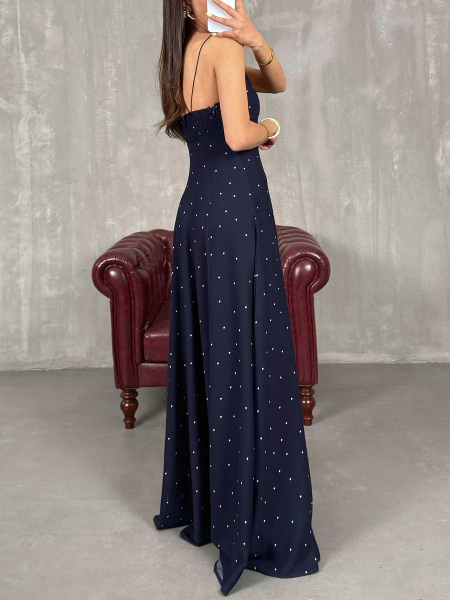 Navy Polka Dot Halter Dress