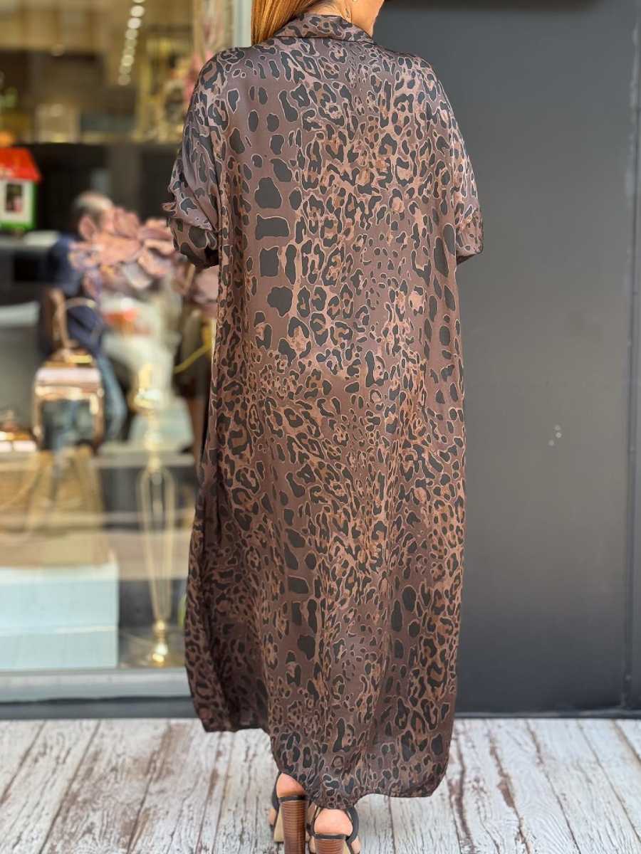 Leopard Print Satin Shirt Dress