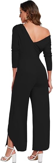 Plain Ruched Wrap Split Hem Jumpsuit for Women