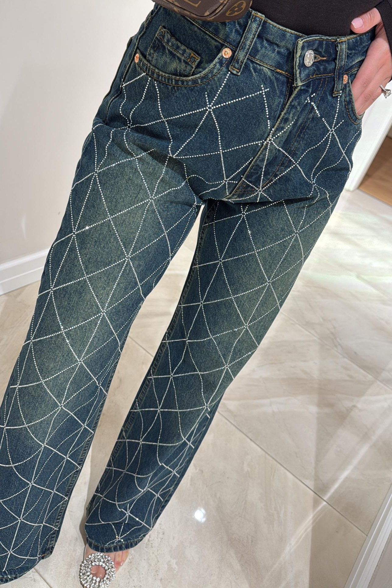 Geometric Sparkly Wide-leg Jeans
